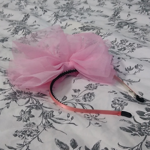Nwot pink metal tutu bow tulle large avant garde slim thin skinny headband - Picture 3 of 16